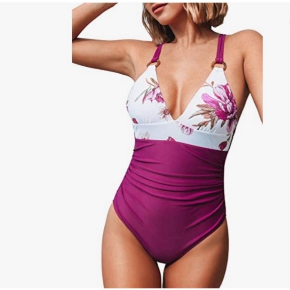 Cupshe Floral One Piece Swim Suit Medium NWT